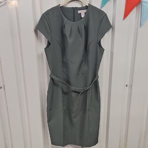 H&M Green Sheath Dress with Cap Sleeves and Crew Neck